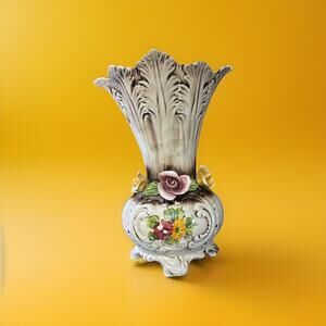 Vintage Capodimonte 11” Tall Floral Vase Made In Italy